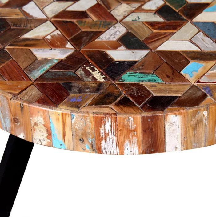 Table basse ronde bois massif recyclé multicolore et pieds métal noir - Photo n°4