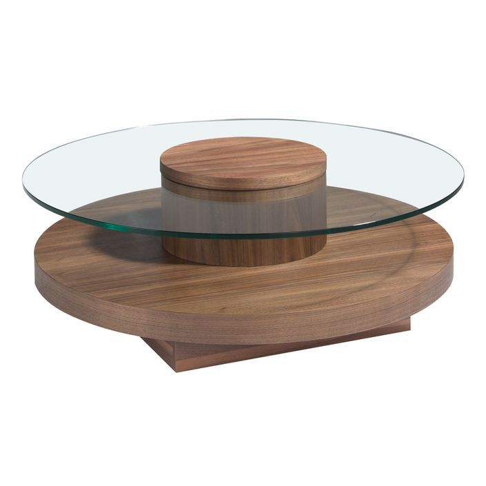 Table basse ronde noyer et verre trempé Zoka 100 cm - Élégance et modernité - Photo n°3