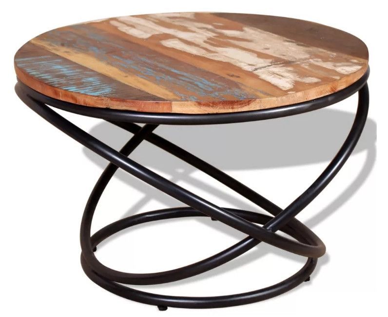 Table basse ronde bois recyclé et métal noir Cloust - Photo n°1