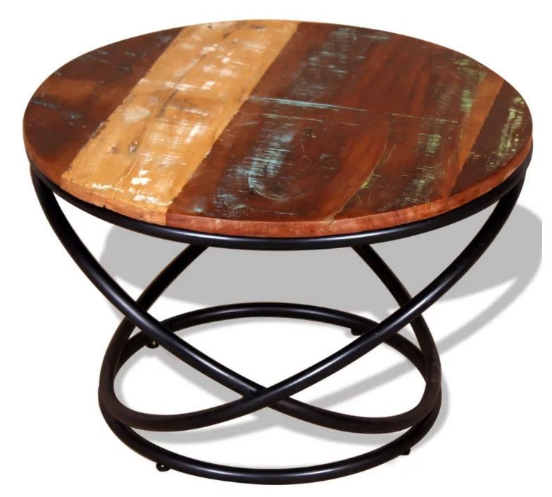 Table basse ronde bois recyclé et métal noir Cloust - Photo n°3