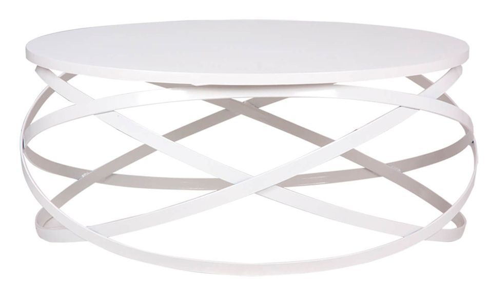 Table basse ronde design bois blanc et métal blanc Klikar 80 cm - Photo n°1