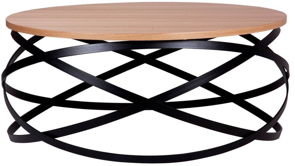 Table basse ronde design bois de chêne et métal noir Klikar 80 cm - Photo n°1