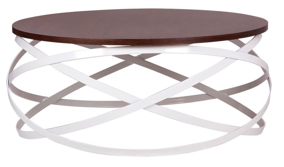 Table basse ronde design bois noyer et métal blanc Klikar 80 cm - Photo n°1