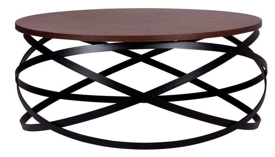 Table basse ronde design bois noyer et métal noir Klikar 80 cm - Photo n°1