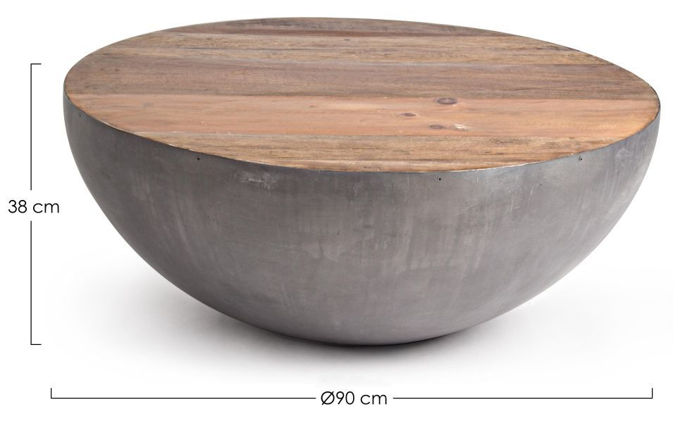 Table basse ronde en bois et acier argent Lara 90 cm - Photo n°3