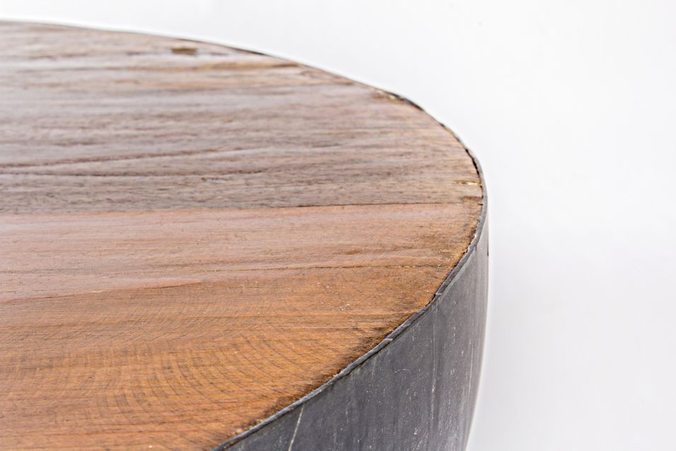 Table basse ronde en bois et acier argent Lara 90 cm - Photo n°7