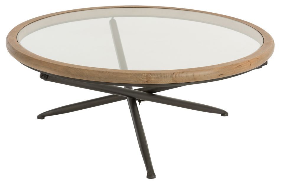 Table basse ronde en bois et verre naturel large Ilano D 100 cm - Photo n°1