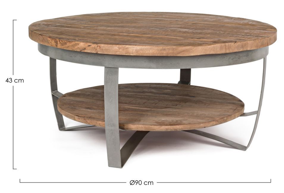 Table basse ronde en bois naturel et acier gris Narda L 90 cm - Photo n°3
