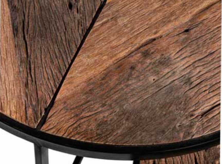 Table basse ronde gigogne style industriel bois recyclé et métal noir laqué mat Karat - Lot de 2 - Photo n°3