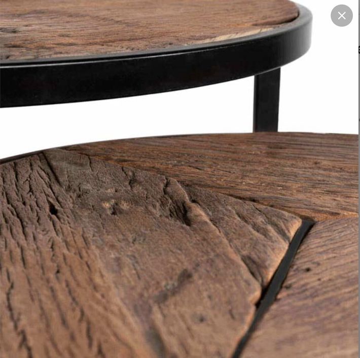 Table basse ronde gigogne style industriel bois recyclé et métal noir laqué mat Karat - Lot de 2 - Photo n°4