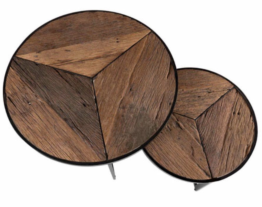 Table basse ronde gigogne style industriel bois recyclé et métal noir laqué mat Karat - Lot de 2 - Photo n°5