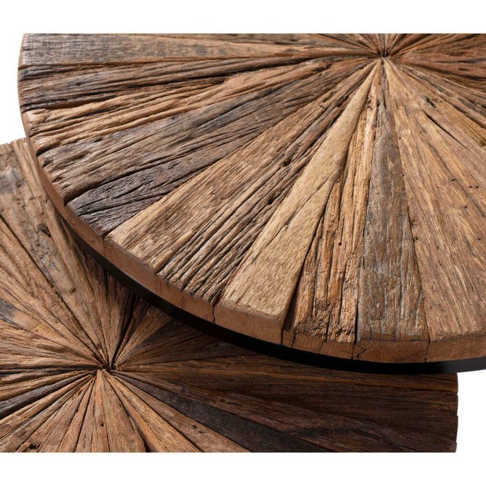 Table basse ronde gigogne style industriel bois recyclé et métal noir laqué mat Karat - Lot de 3 - Photo n°3
