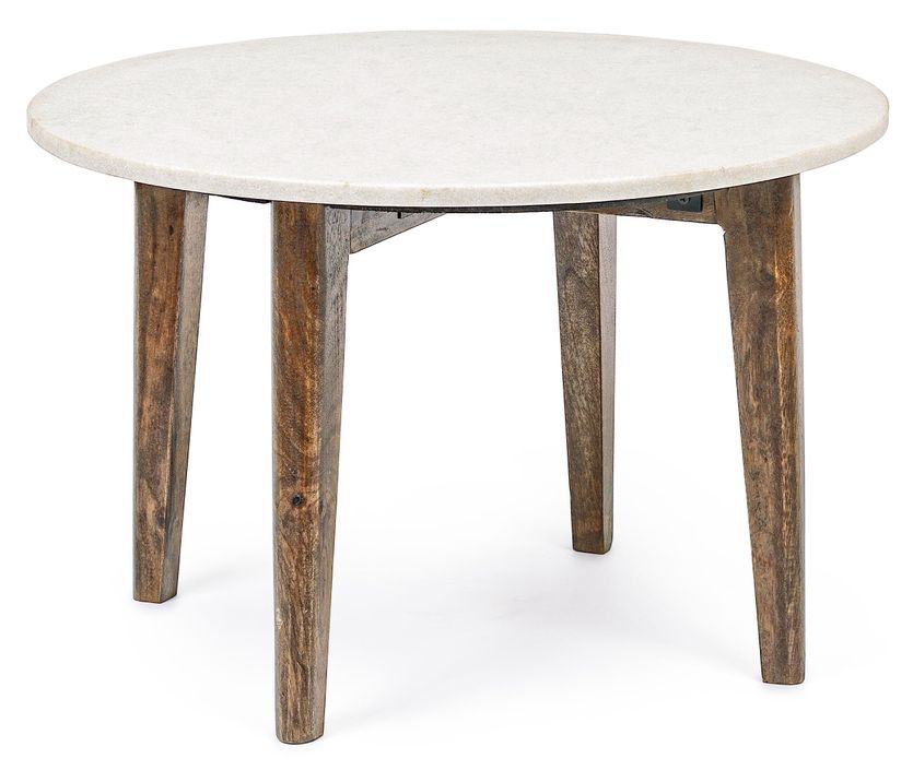 Table basse ronde marbre blanc et marron Sylvie - Lot de 2 - Photo n°1