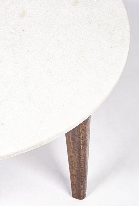 Table basse ronde marbre blanc et marron Sylvie - Lot de 2 - Photo n°2