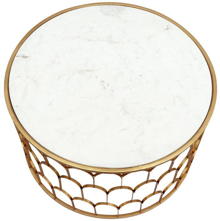 Table basse ronde marbre blanc et métal doré Nalisi 2 - Photo n°2