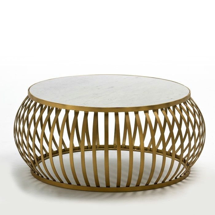 Table basse ronde marbre blanc et métal doré Quieras - Photo n°1