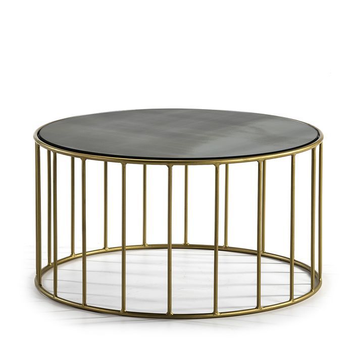 Table basse ronde miroir noir et métal doré Zen - Photo n°1