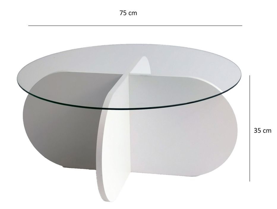 Table basse ronde moderne blanche et verre trempé Lova 75 cm - Photo n°9