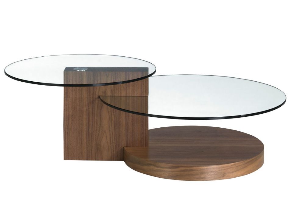 Table basse ronde noyer et verre trempé Lona 120 cm - Élégant et moderne - Photo n°1