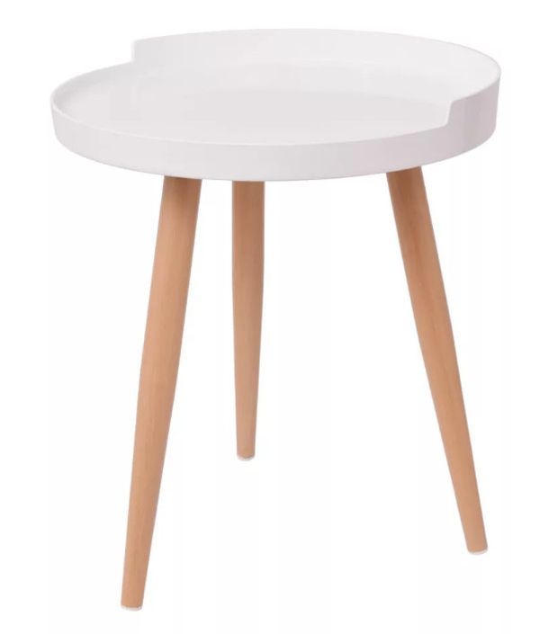 Table basse ronde plastique blanc et pieds métal beige Attala - Photo n°1