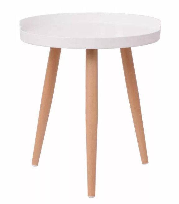 Table basse ronde plastique blanc et pieds métal beige Attala - Photo n°2