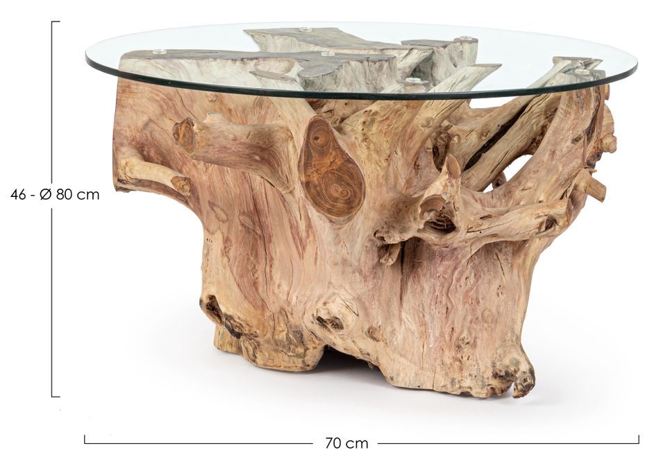 Table basse ronde racines de teck et verre trempé Zanda 80 cm - Photo n°4