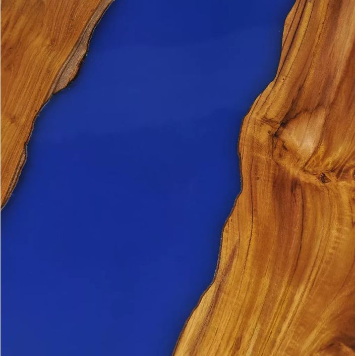 Table basse ronde teck massif foncé et résine bleu Tamie - Photo n°2