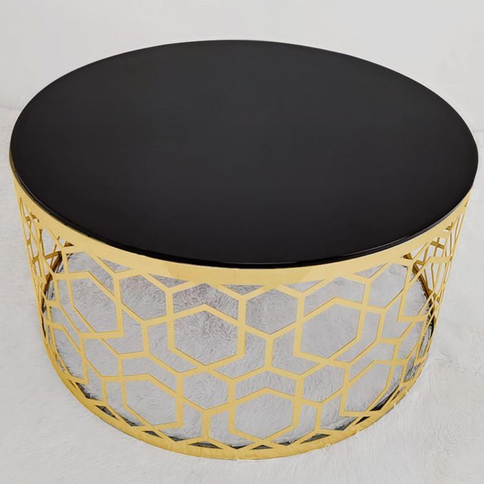 Table basse ronde verre noir et pieds métal doré Oreli - Photo n°3