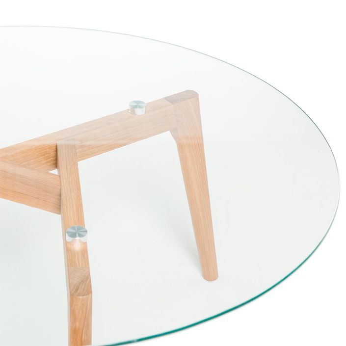 Table basse ronde verre trempé et bois naturel Fiord 90 cm - Photo n°5