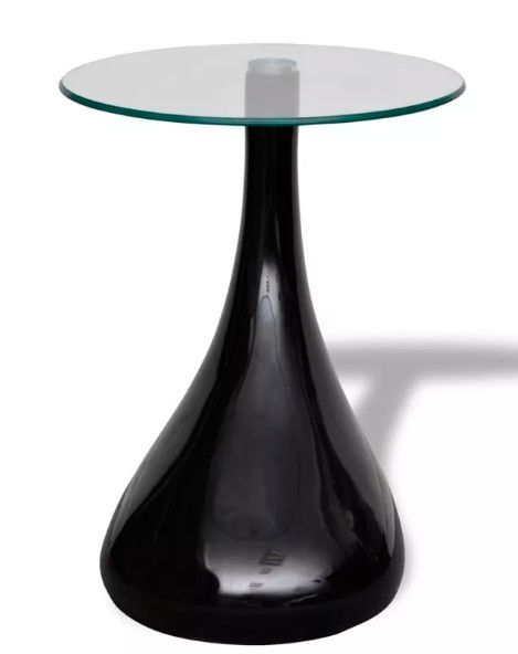 Table basse ronde verre trempé et fibre de verre noir brillant Ben - Lot de 2 - Photo n°3