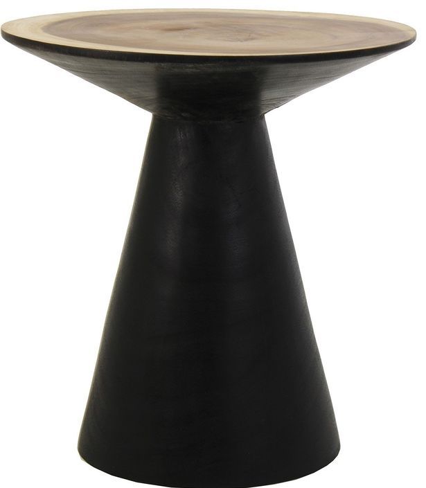Table basse ronde vintage bois de suar clair et noir vieilli Scott - Photo n°1