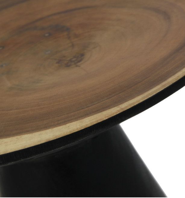 Table basse ronde vintage bois de suar clair et noir vieilli Scott - Photo n°2