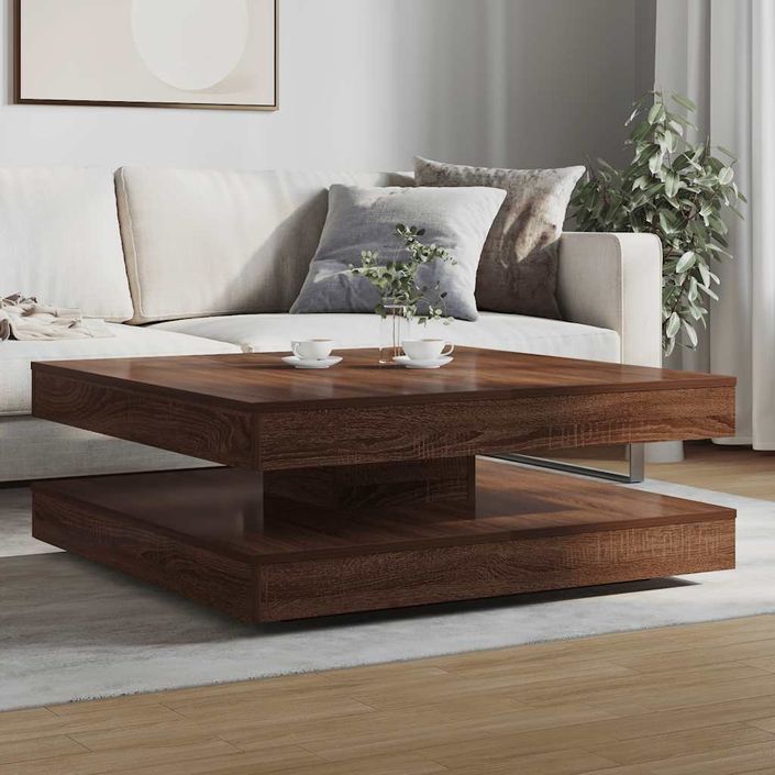 Table basse rotative à 360 degrés chêne marron 90x90x34,5 cm - Photo n°3