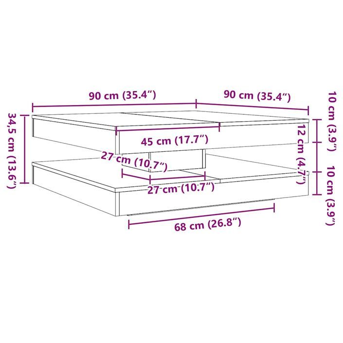 Table basse rotative à 360 degrés vieux bois 90x90x34,5 cm - Photo n°10