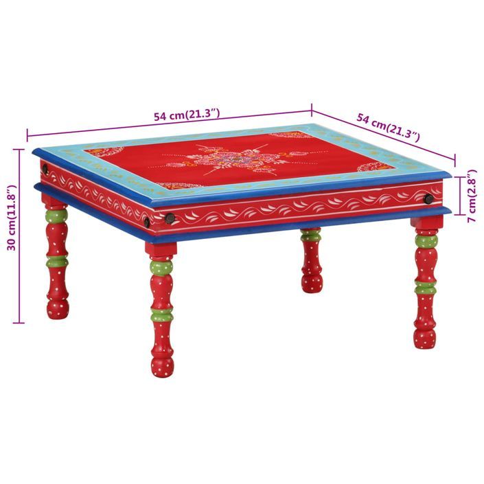 Table basse rouge bois de manguier massif peint à la main - Photo n°7