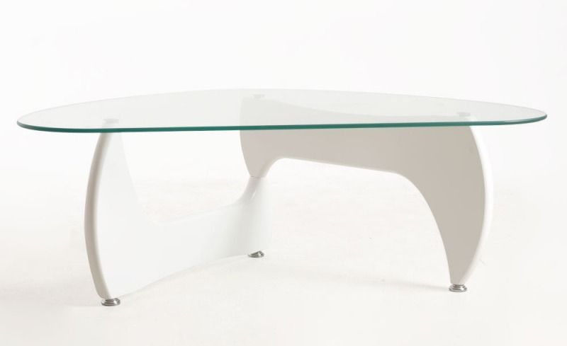 Table basse sculpturale verre trempé et bois massif blanc Snoki - Photo n°1