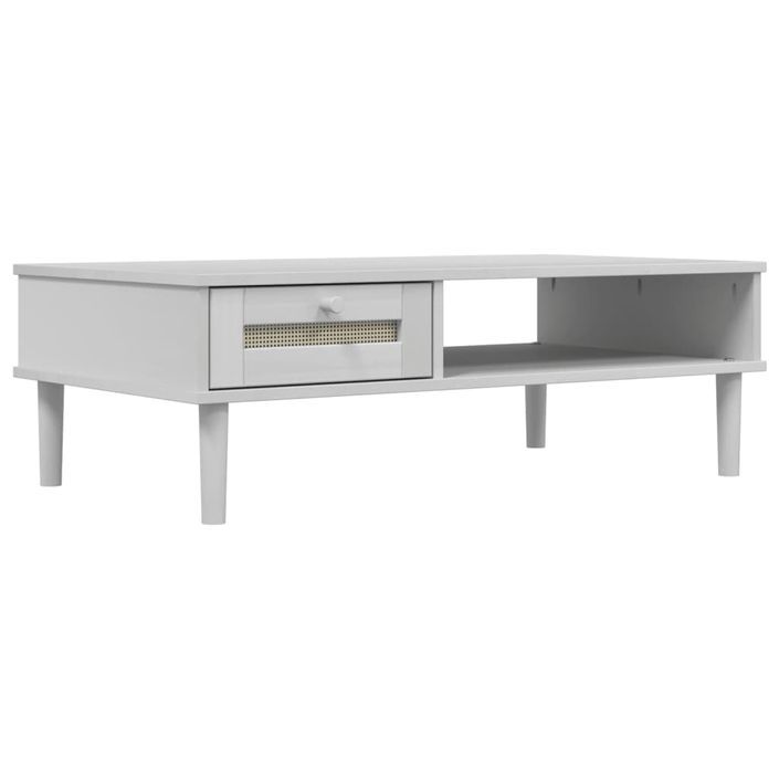 Table basse SENJA aspect rotin blanc 100x55x33 cm bois massif - Photo n°1