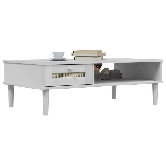 Table basse SENJA aspect rotin blanc 100x55x33 cm bois massif - Photo n°3