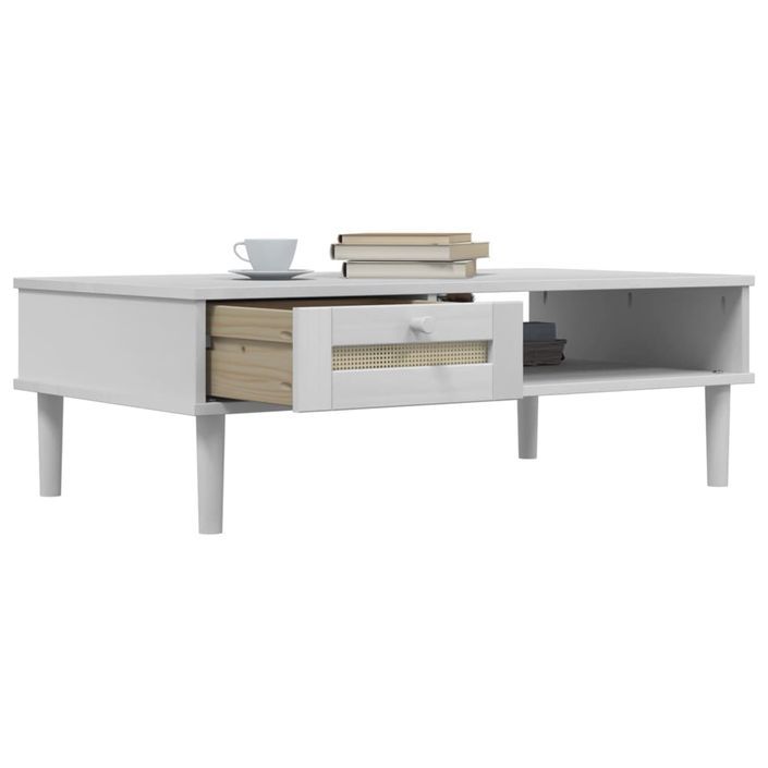 Table basse SENJA aspect rotin blanc 100x55x33 cm bois massif - Photo n°4