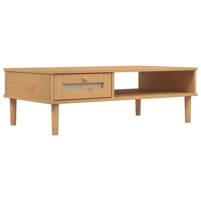 Table basse SENJA aspect rotin marron 100x55x33 cm bois massif - Photo n°1