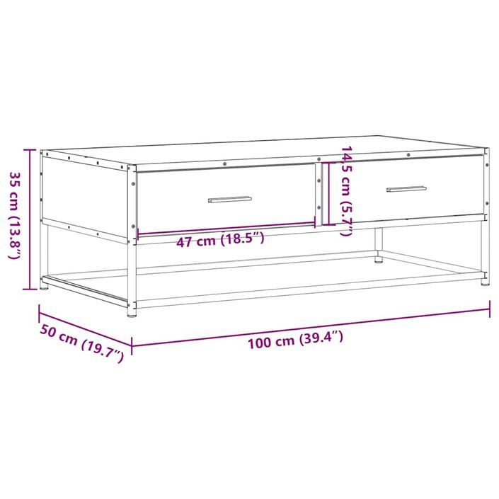 Table basse sonoma gris 100x50x35 cm bois d'ingénierie et métal - Photo n°11