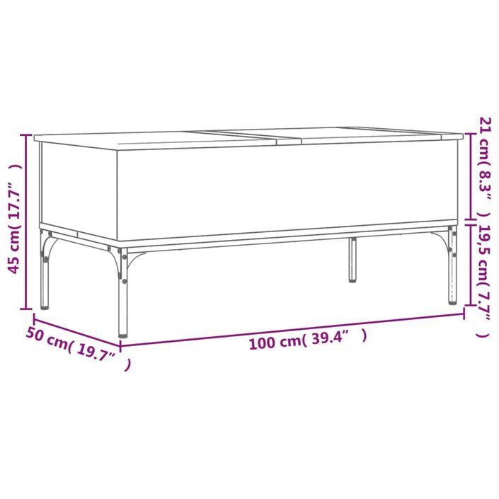 Table basse sonoma gris 100x50x45 cm bois d'ingénierie et métal - Photo n°11