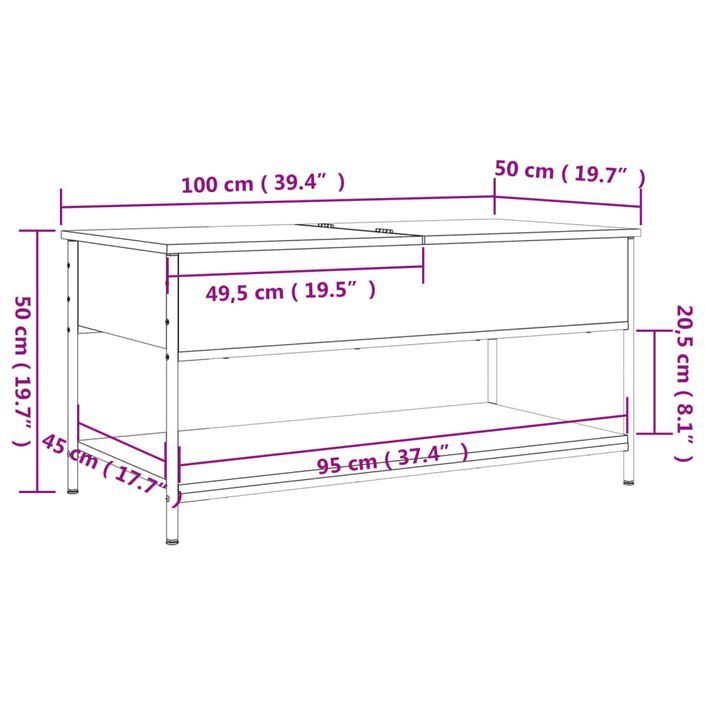 Table basse sonoma gris 100x50x50 cm bois d'ingénierie et métal - Photo n°11