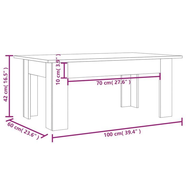 Table basse Sonoma gris 100x60x42 cm Bois d'ingénierie - Photo n°8