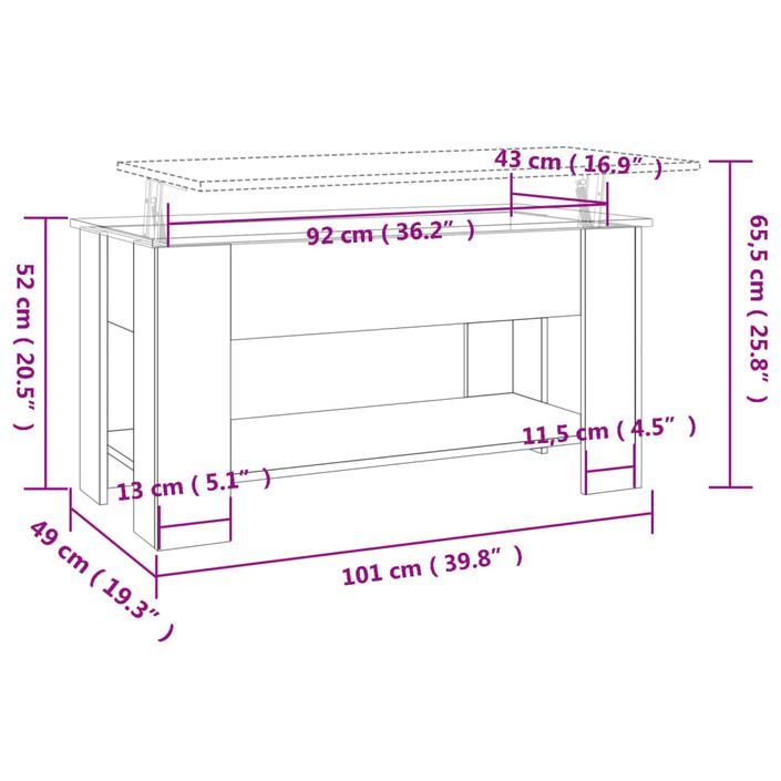 Table basse Sonoma gris 101x49x52 cm Bois d'ingénierie - Photo n°9