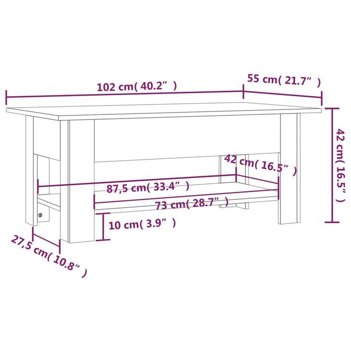 Table basse Sonoma gris 102x55x42 cm - Photo n°5