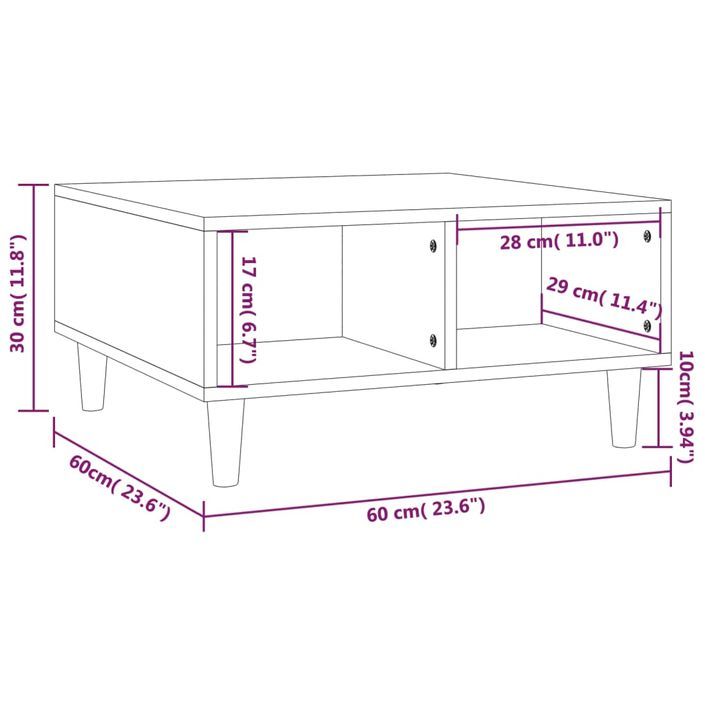 Table basse sonoma gris 60x60x30 cm bois d'ingénierie - Photo n°6