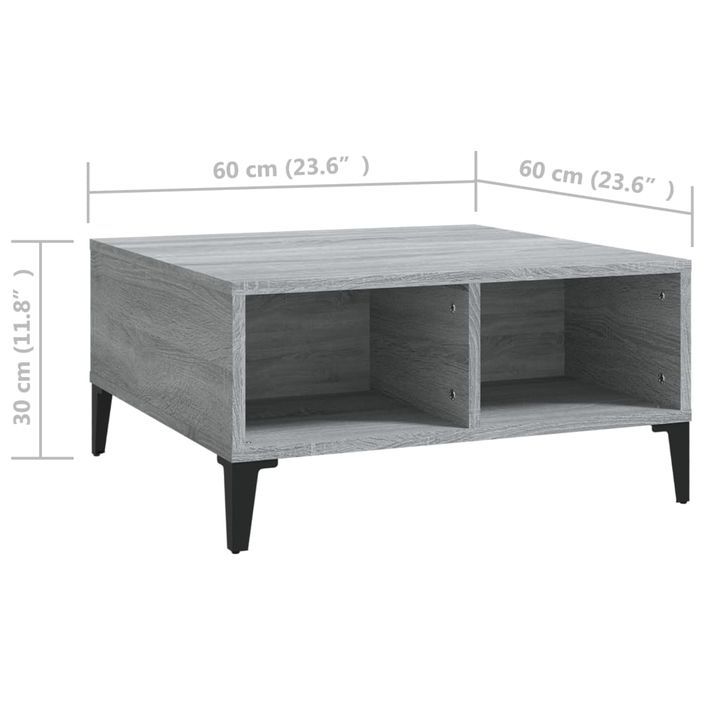 Table basse sonoma gris 60x60x30 cm bois d'ingénierie - Photo n°6