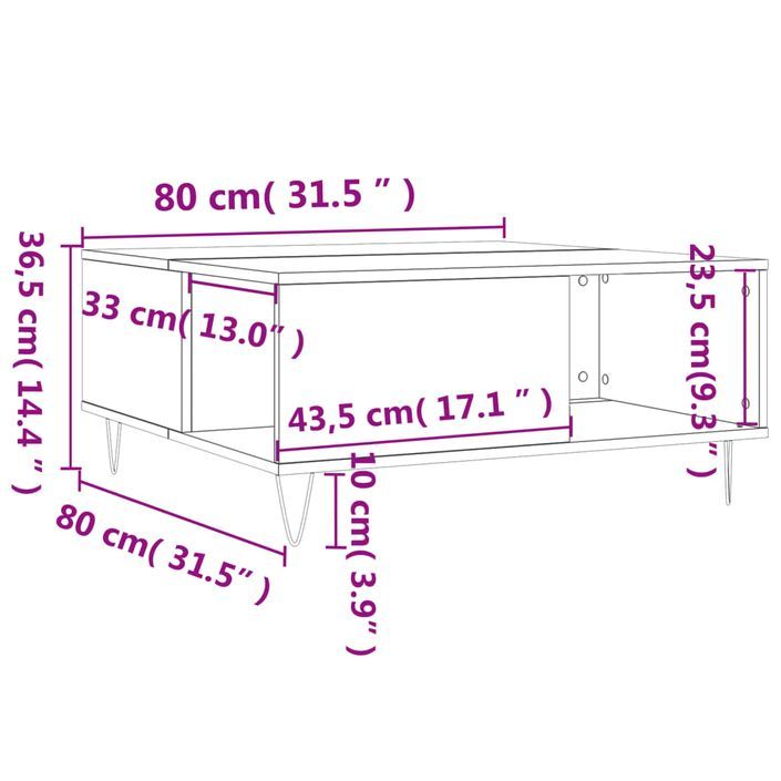 Table basse sonoma gris 80x80x36,5 cm bois d'ingénierie - Photo n°9