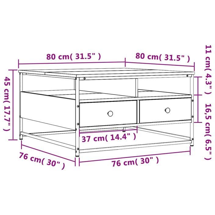 Table basse sonoma gris 80x80x45 cm bois d'ingénierie - Photo n°11